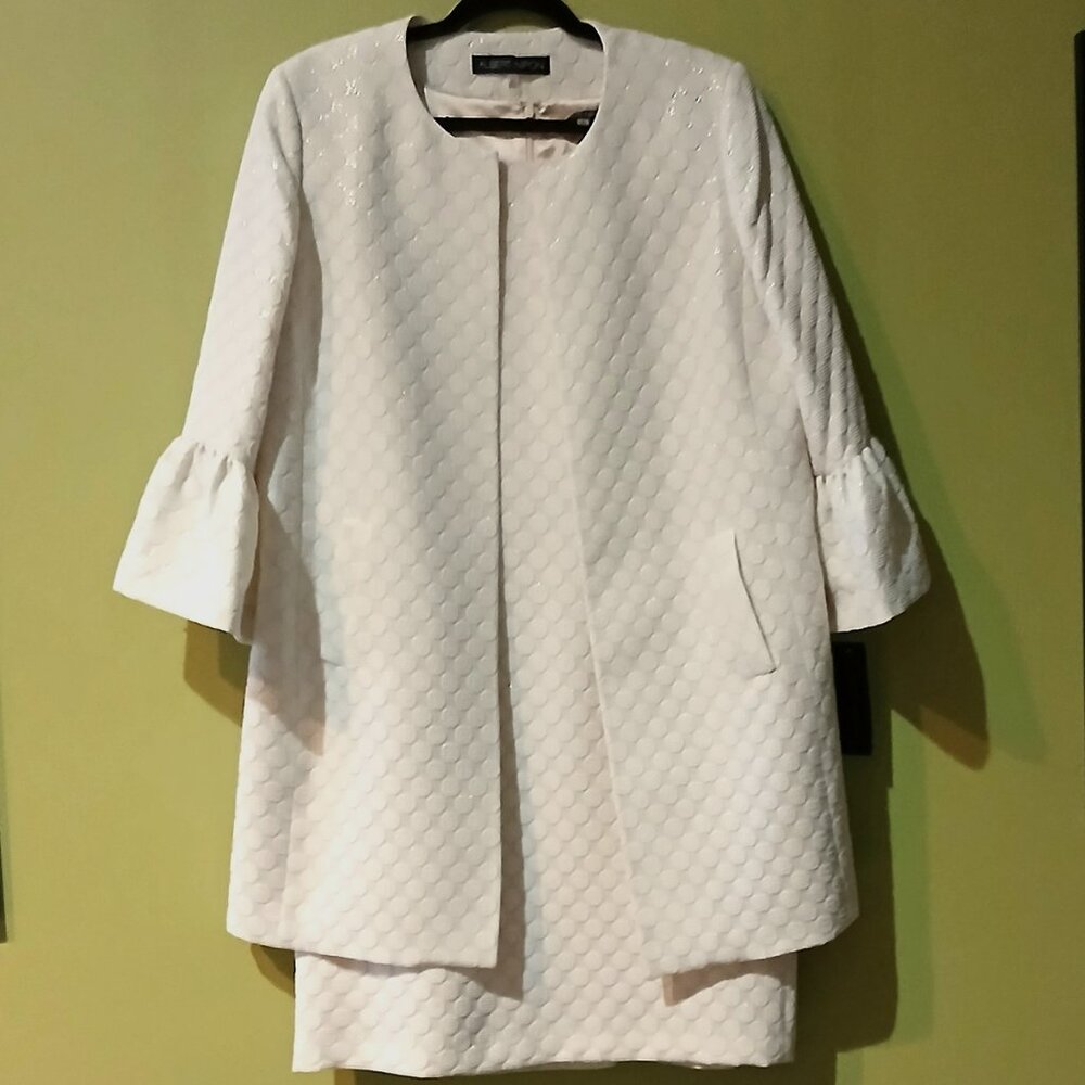 Albert Nipon 2 pc Gold/Cream Coat Dress - Size 14